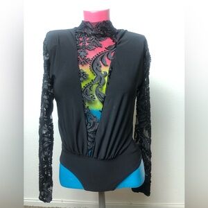 Fashion Nova Black Lace Plunge Long-Sleeve Bodysuit